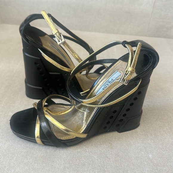 Prada Wedges in black and gold. - Picture 2 of 3